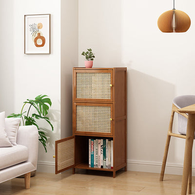 Modern Minimalist Square Wooden Board Plastic Rattan Weaving Storage Cabinet 2/3/4/5/6-Cabinet For Study