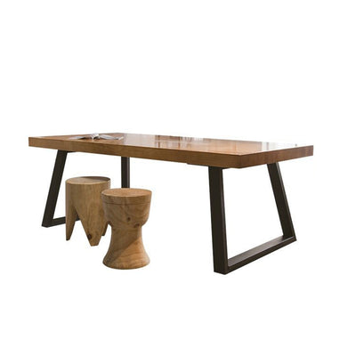 Modern Minimalist Rectangular Pine Wood Carbon Steel Dining Table For 4-6 Seats
