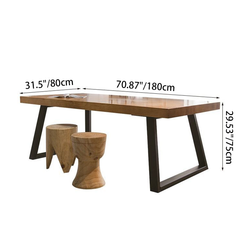 Modern Minimalist Rectangular Pine Wood Carbon Steel Dining Table For 4-6 Seats