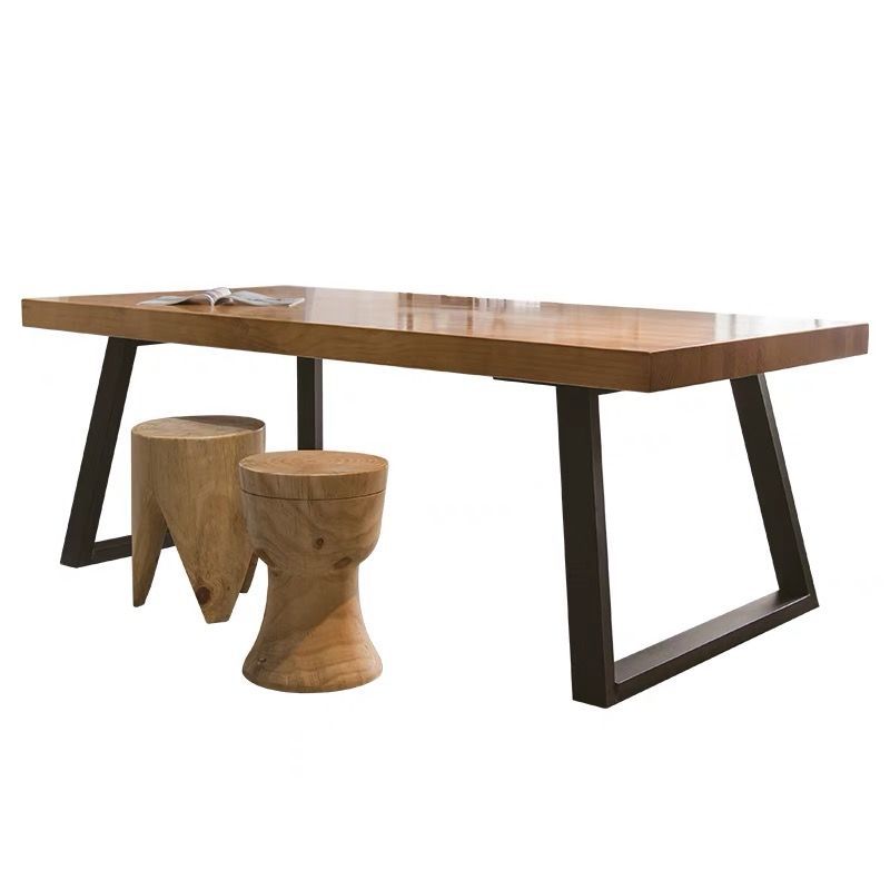 Modern Minimalist Rectangular Pine Wood Carbon Steel Dining Table For 4-6 Seats