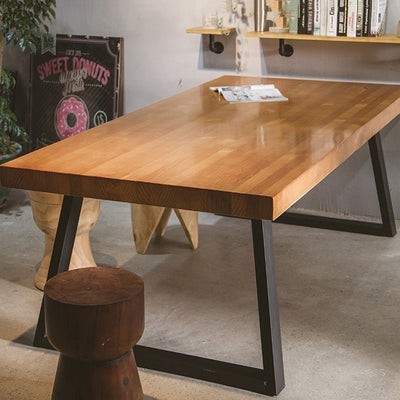 Modern Minimalist Rectangular Pine Wood Carbon Steel Dining Table For 4-6 Seats