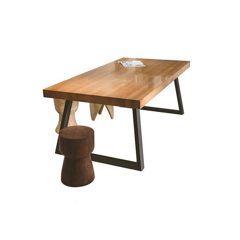 Modern Minimalist Rectangular Pine Wood Carbon Steel Dining Table For 4-6 Seats