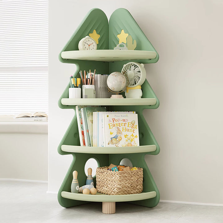 Zeitgenössischer kreativer Weihnachtsbaum umweltfreundliches HDPE Kinder-Eckregal 4-stufig für Wohnzimmer 