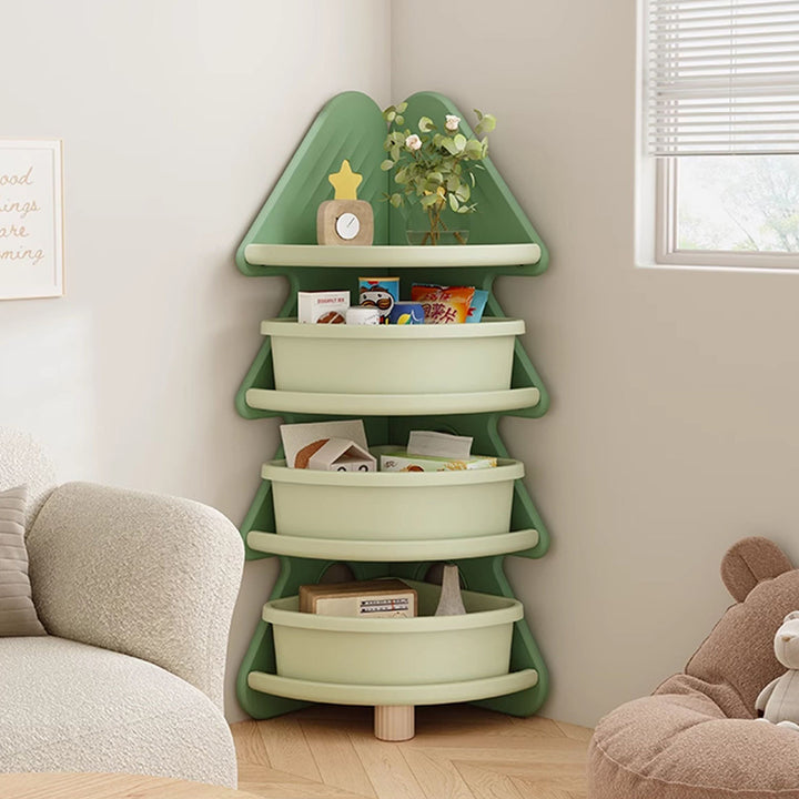 Zeitgenössischer kreativer Weihnachtsbaum umweltfreundliches HDPE Kinder-Eckregal 4-stufig für Wohnzimmer 