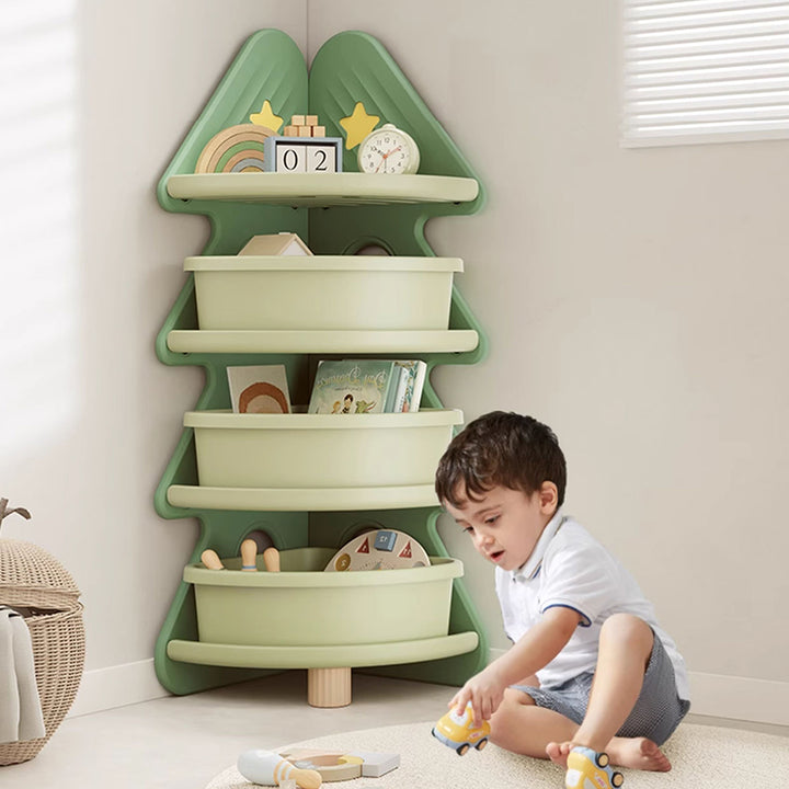 Contemporary Creative Christmas Tree Environmentally Friendly HDPE Kids Corner Storage Shelf 4-Tier For Living Room