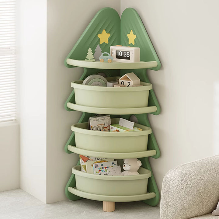 Zeitgenössischer kreativer Weihnachtsbaum umweltfreundliches HDPE Kinder-Eckregal 4-stufig für Wohnzimmer 