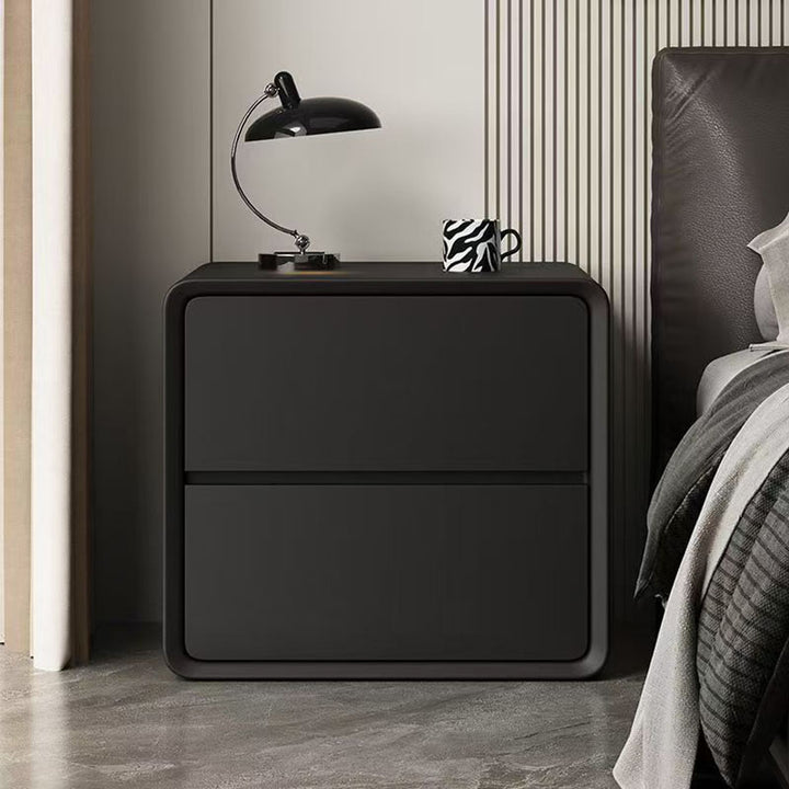 Modern Minimalist Rectangular Solid Wood Pine Wood Cat Scratching Leather Nightstand 2-Drawer For Bedroom