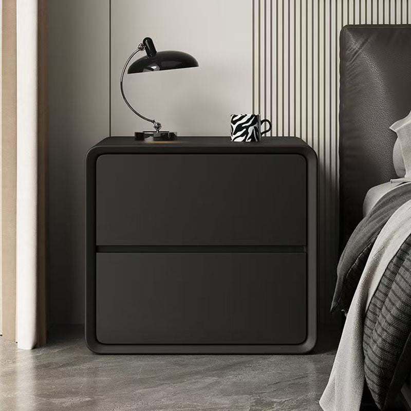 Modern Minimalist Rectangular Solid Wood Pine Wood Cat Scratching Leather Nightstand 2-Drawer For Bedroom