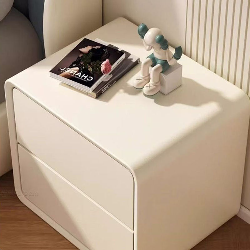 Modern Minimalist Rectangular Solid Wood Pine Wood Cat Scratching Leather Nightstand 2-Drawer For Bedroom