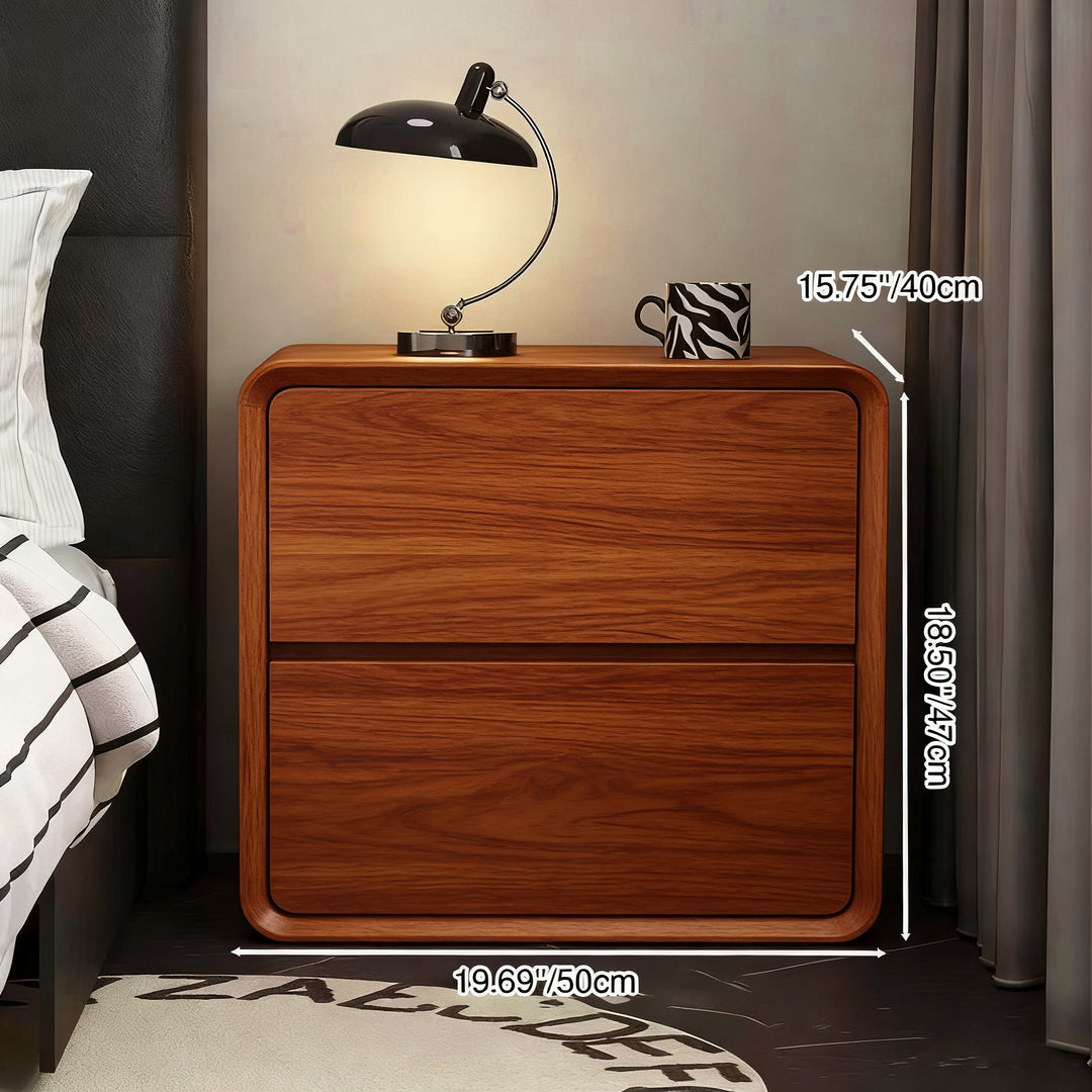 Modern Minimalist Rectangular Solid Wood Pine Wood Cat Scratching Leather Nightstand 2-Drawer For Bedroom