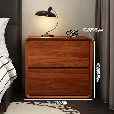 Modern Minimalist Rectangular Solid Wood Pine Wood Cat Scratching Leather Nightstand 2-Drawer For Bedroom