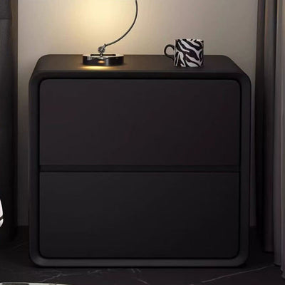 Modern Minimalist Rectangular Solid Wood Pine Wood Cat Scratching Leather Nightstand 2-Drawer For Bedroom