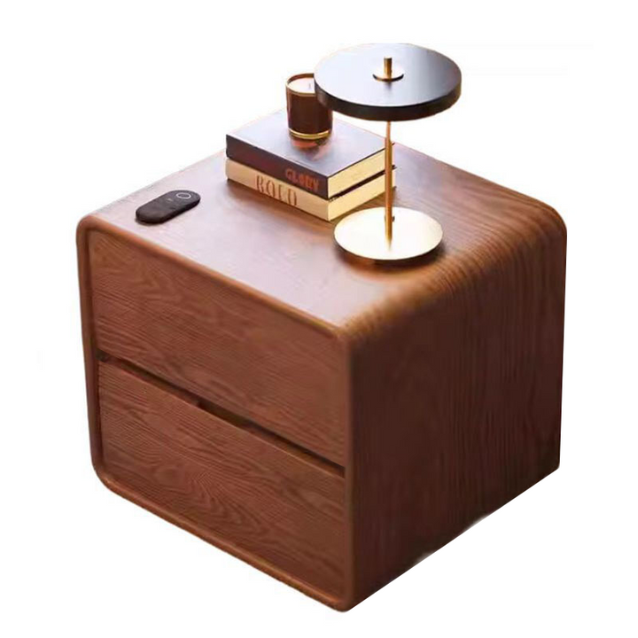 Modern Minimalist Rectangular Solid Wood Pine Wood Cat Scratching Leather Nightstand 2-Drawer For Bedroom