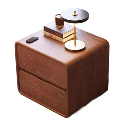 Modern Minimalist Rectangular Solid Wood Pine Wood Cat Scratching Leather Nightstand 2-Drawer For Bedroom