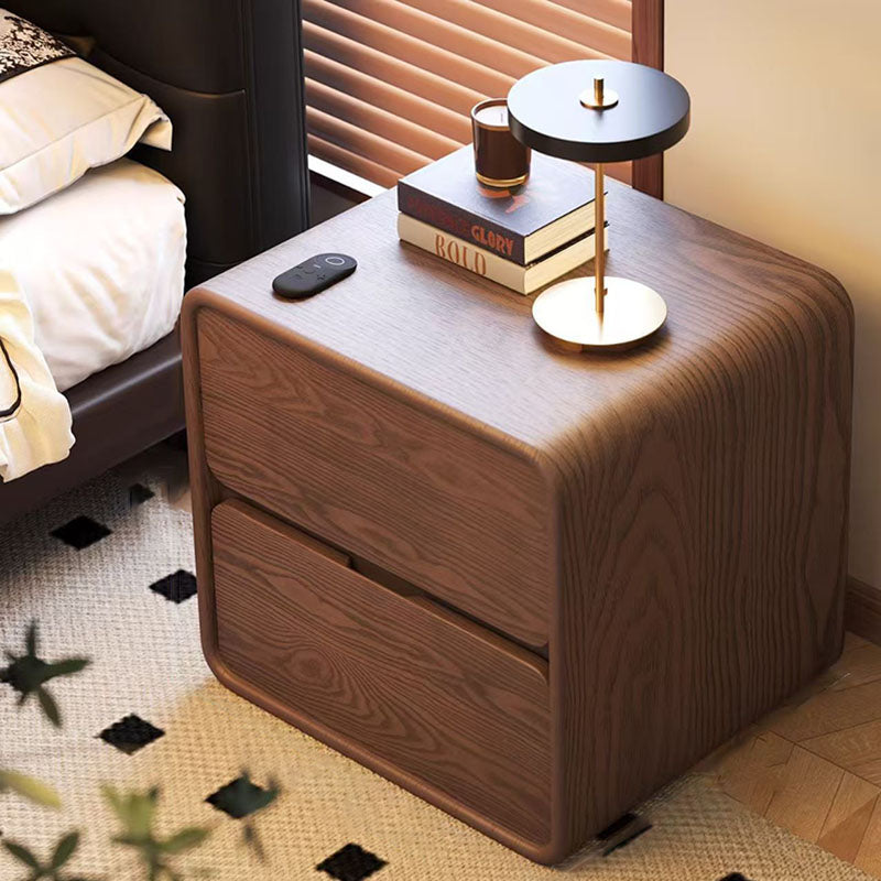 Modern Minimalist Rectangular Solid Wood Pine Wood Cat Scratching Leather Nightstand 2-Drawer For Bedroom