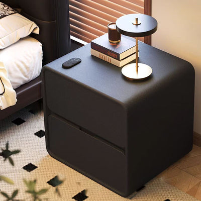 Modern Minimalist Rectangular Solid Wood Pine Wood Cat Scratching Leather Nightstand 2-Drawer For Bedroom