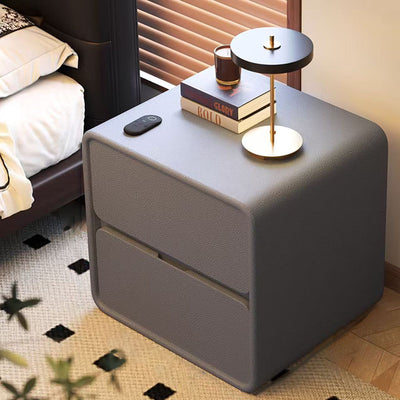 Modern Minimalist Rectangular Solid Wood Pine Wood Cat Scratching Leather Nightstand 2-Drawer For Bedroom