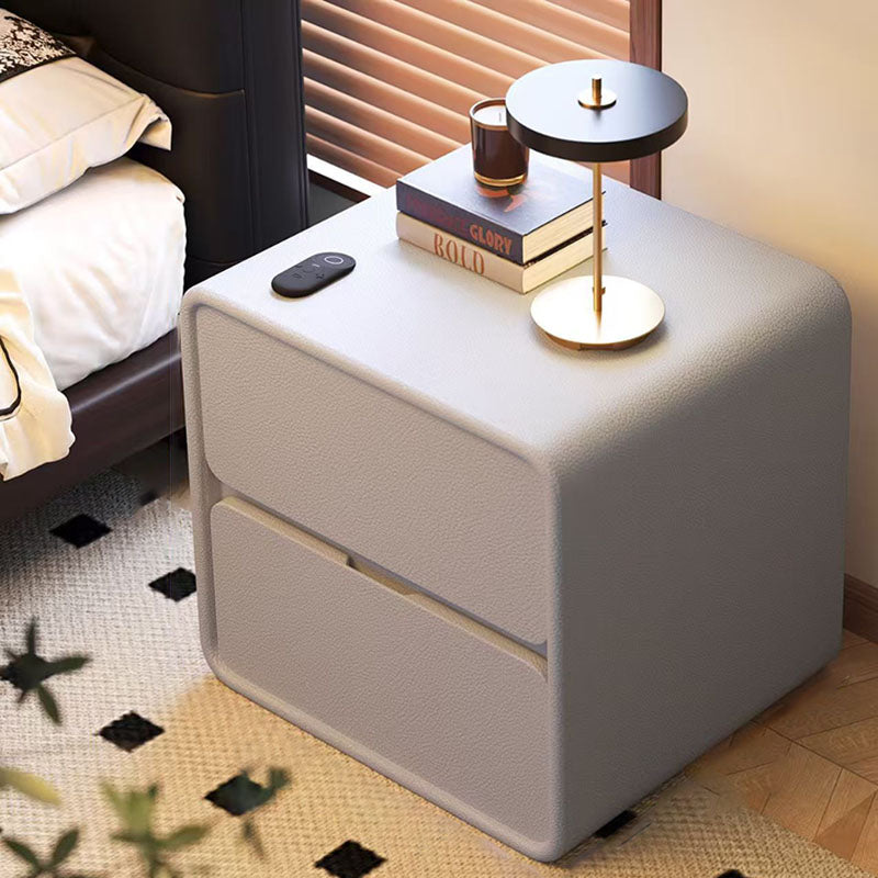 Modern Minimalist Rectangular Solid Wood Pine Wood Cat Scratching Leather Nightstand 2-Drawer For Bedroom