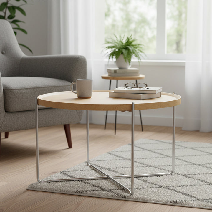 Modern Minimalist Round Border Design MDF Iron Coffee Table 1-Tier For Living Room