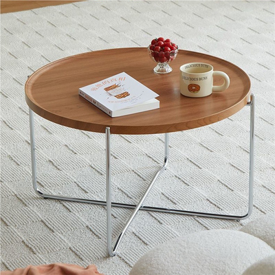 Modern Minimalist Round Border Design MDF Iron Coffee Table 1-Tier For Living Room