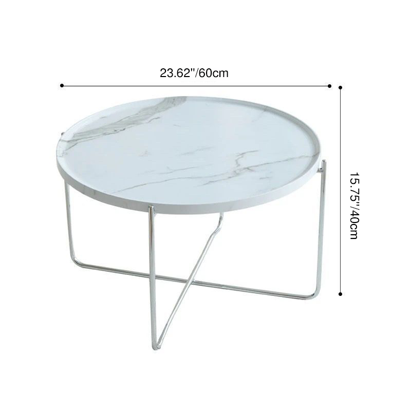 Modern Minimalist Round Border Design MDF Iron Coffee Table 1-Tier For Living Room