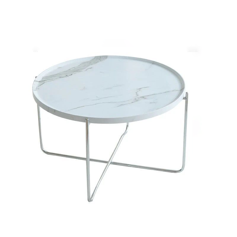 Modern Minimalist Round Border Design MDF Iron Coffee Table 1-Tier For Living Room