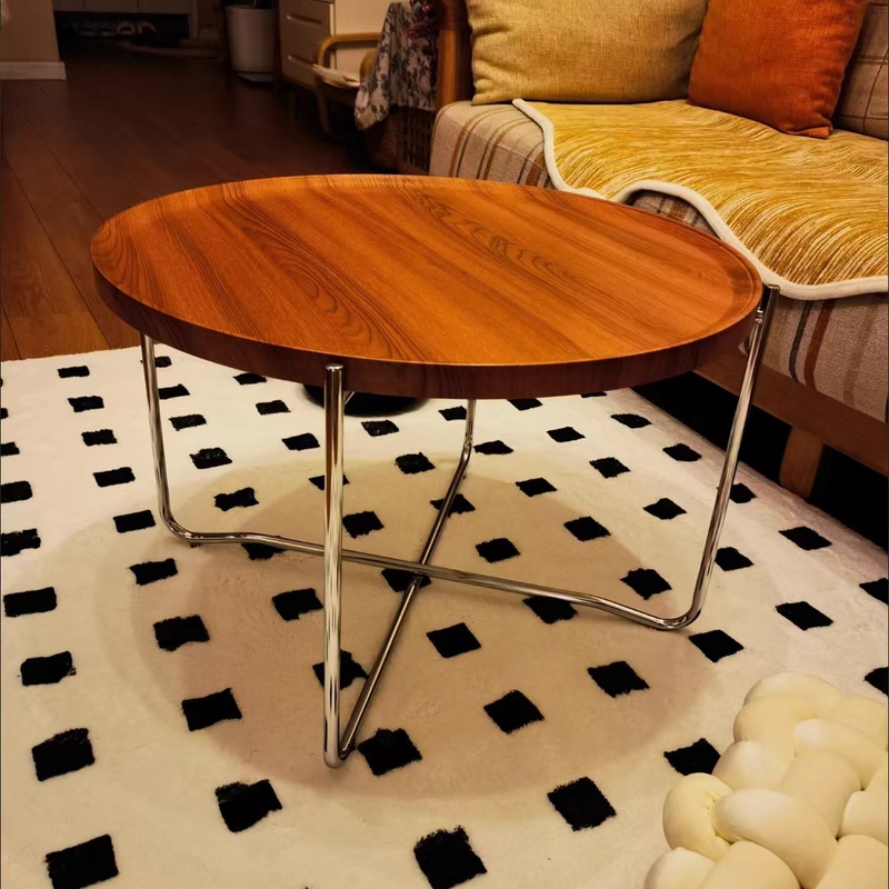 Modern Minimalist Round Border Design MDF Iron Coffee Table 1-Tier For Living Room