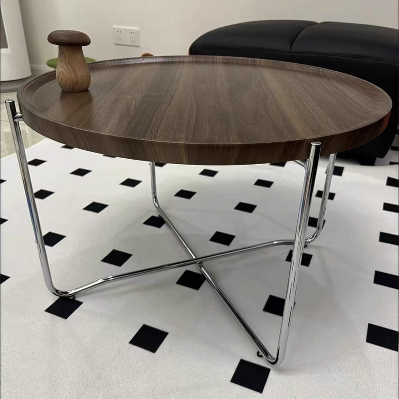 Modern Minimalist Round Border Design MDF Iron Coffee Table 1-Tier For Living Room
