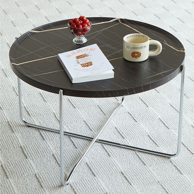Modern Minimalist Round Border Design MDF Iron Coffee Table 1-Tier For Living Room
