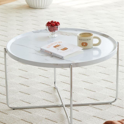 Modern Minimalist Round Border Design MDF Iron Coffee Table 1-Tier For Living Room