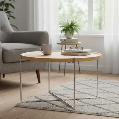 Modern Minimalist Round Border Design MDF Iron Coffee Table 1-Tier For Living Room