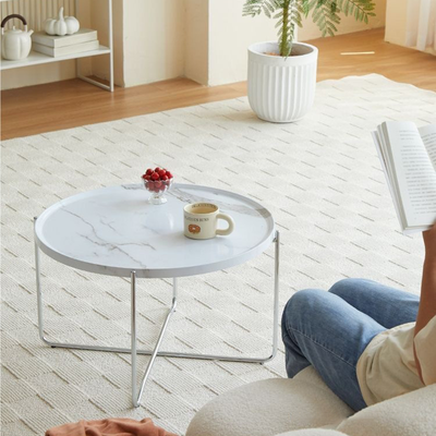 Modern Minimalist Round Border Design MDF Iron Coffee Table 1-Tier For Living Room