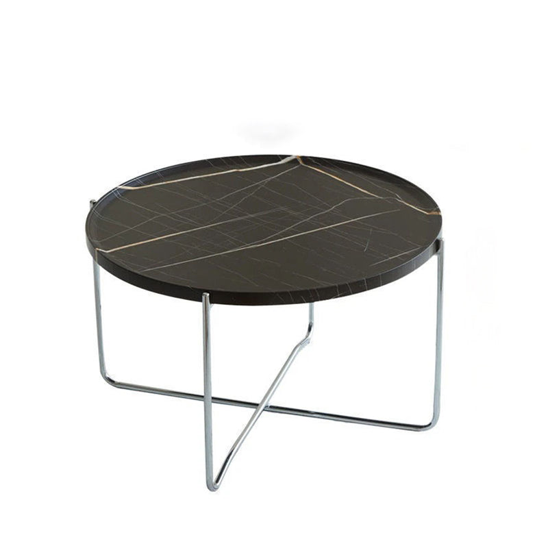 Modern Minimalist Round Border Design MDF Iron Coffee Table 1-Tier For Living Room