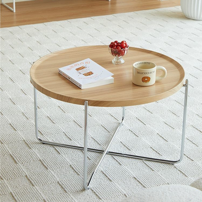 Modern Minimalist Round Border Design MDF Iron Coffee Table 1-Tier For Living Room