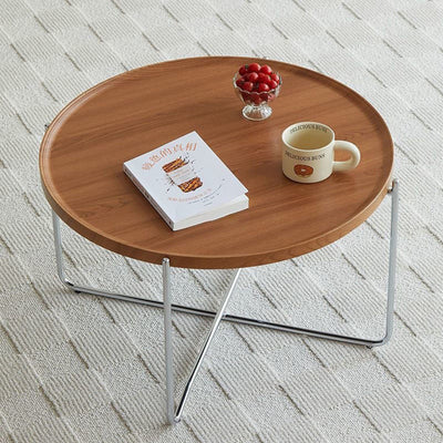 Modern Minimalist Round Border Design MDF Iron Coffee Table 1-Tier For Living Room