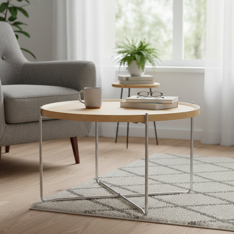 Modern Minimalist Round Border Design MDF Iron Coffee Table 1-Tier For Living Room