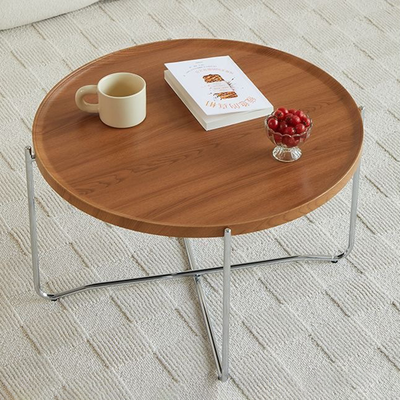 Modern Minimalist Round Border Design MDF Iron Coffee Table 1-Tier For Living Room