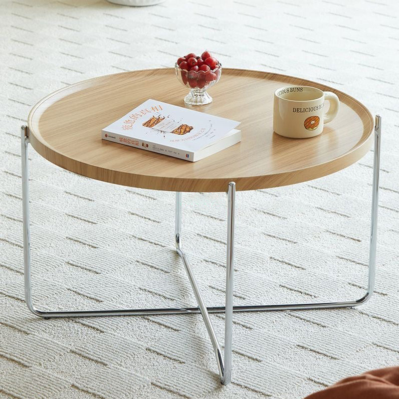 Modern Minimalist Round Border Design MDF Iron Coffee Table 1-Tier For Living Room