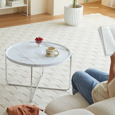 Modern Minimalist Round Border Design MDF Iron Coffee Table 1-Tier For Living Room