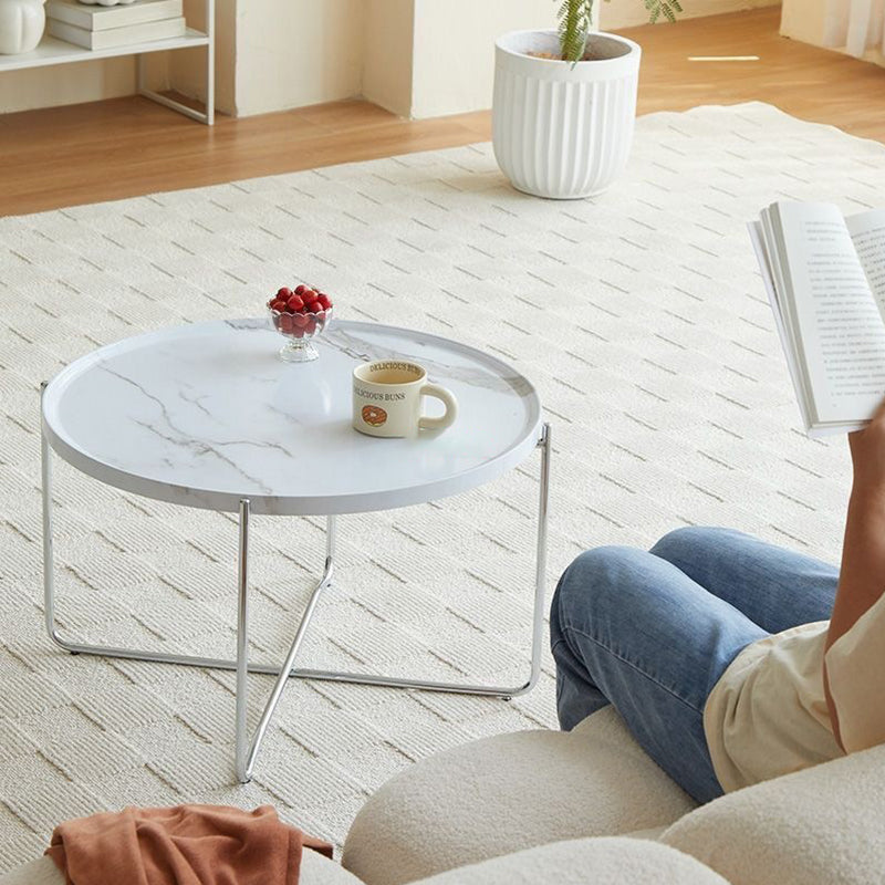 Modern Minimalist Round Border Design MDF Iron Coffee Table 1-Tier For Living Room