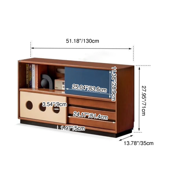 Traditional Vintage Rectangular Rubberwood Boxwood Plywood Floor-Standing Storage Cabinet 3-Tier For Living Room
