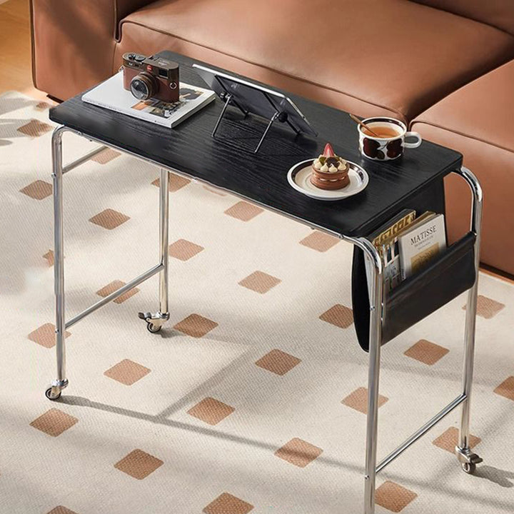 Escritorio Movible Contemporáneo Industrial Rectangular Estrecho de MDF con Cuero PU y Acero Inoxidable de 1 Nivel para Oficina en Casa 