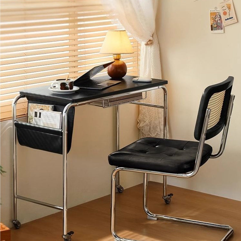 Contemporary Industrial Narrow Rectangular MDF PU Leather Stainless Steel Movable Desk 1-Tier For Home Office