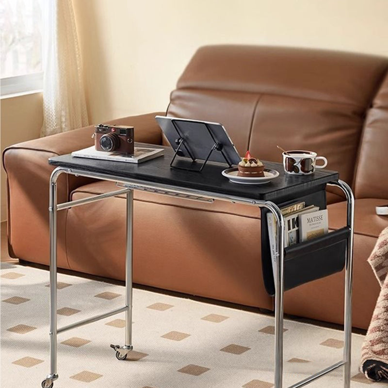 Contemporary Industrial Narrow Rectangular MDF PU Leather Stainless Steel Movable Desk 1-Tier For Home Office