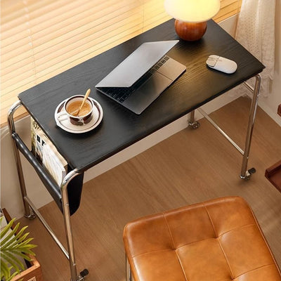 Contemporary Industrial Narrow Rectangular MDF PU Leather Stainless Steel Movable Desk 1-Tier For Home Office
