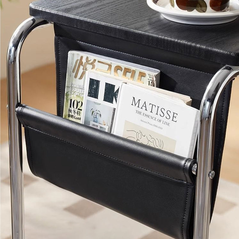 Contemporary Industrial Narrow Rectangular MDF PU Leather Stainless Steel Movable Desk 1-Tier For Home Office