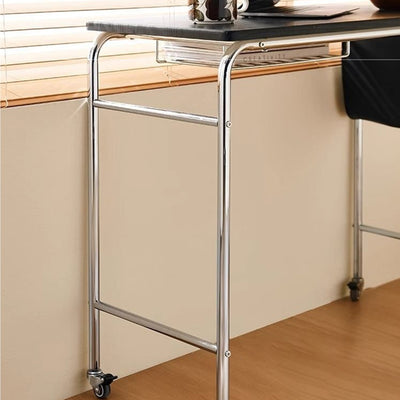 Contemporary Industrial Narrow Rectangular MDF PU Leather Stainless Steel Movable Desk 1-Tier For Home Office
