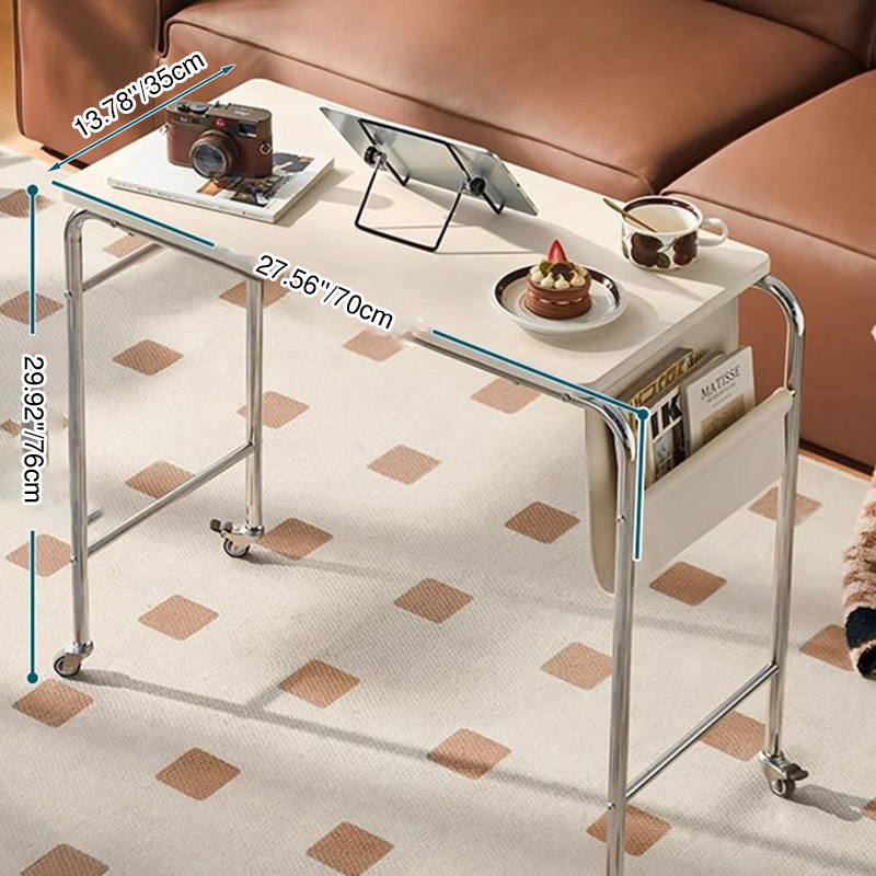 Contemporary Industrial Narrow Rectangular MDF PU Leather Stainless Steel Movable Desk 1-Tier For Home Office