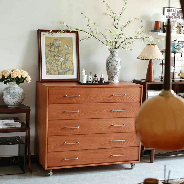 Traditional Vintage Multi-Layer Large Capacity Rectangular Eco-Friendly Engineered Wood Metal Storage Cabinet 5-Drawer For Living Room &amp; Bedroom