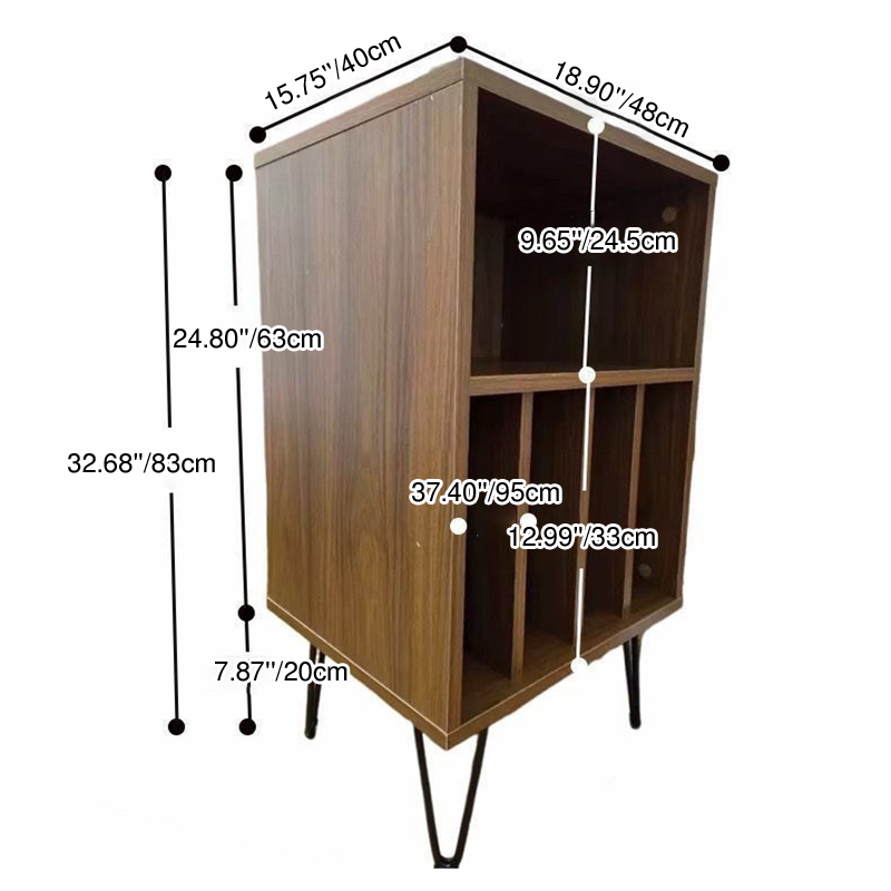 Moderner minimalistischer rechteckiger Schallplatten-Aufbewahrungsschrank aus Spanplatte und Metall, 2 Ebenen, für das Wohnzimmer 